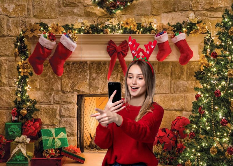 CYLYH 7x5ft Christmas Backdrops Christmas Fireplace Theme Backdrop Tree Sock Decorations for Xmas Party Supplies Photo Background Pictures Banner - Image 4